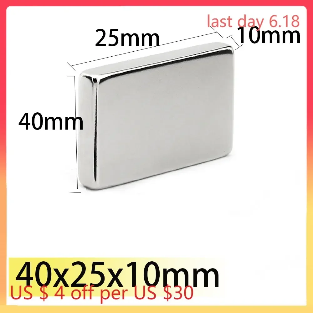 

40x25x10 N35 NdFeB Block Neodymium 40x25 Magnet Super Strong Permanent Magnetic Search Magnets Bar Fridge Metal Motor Generator