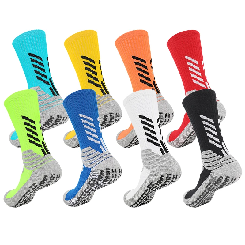 Super Quality Mens Anti Slip Grips Football Soccer Socks Non Skid  Thick Cushion Athletic Crew Socks White Black Blue Orange