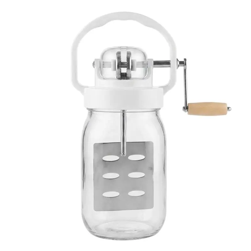 PHFU-AT19-Glass Butter Mixer Manual Manual Mason Jar Hand-Cranked Mixer With Wooden Handle