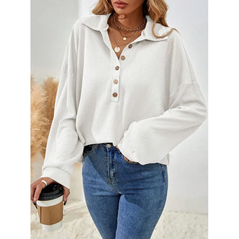 เสื้อเชิ้ตผู้หญิงลำลอง แขนยาว ปกเสื้อแบบปกเชิ้ต สีพื้น เรียบหรู ทันสมัย สไตล์ใหม่ ฤดูใบไม้ร่วง-ฤดูหนาว ปี 2025