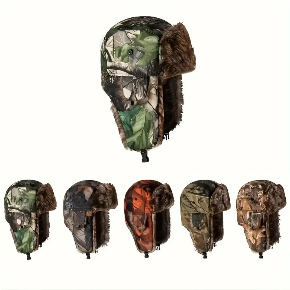 Winter-Camouflage-Jagdmütze mit Gehörschutz, warm für Outdoor-Bergsteigen, Wandern bei kaltem Wetter