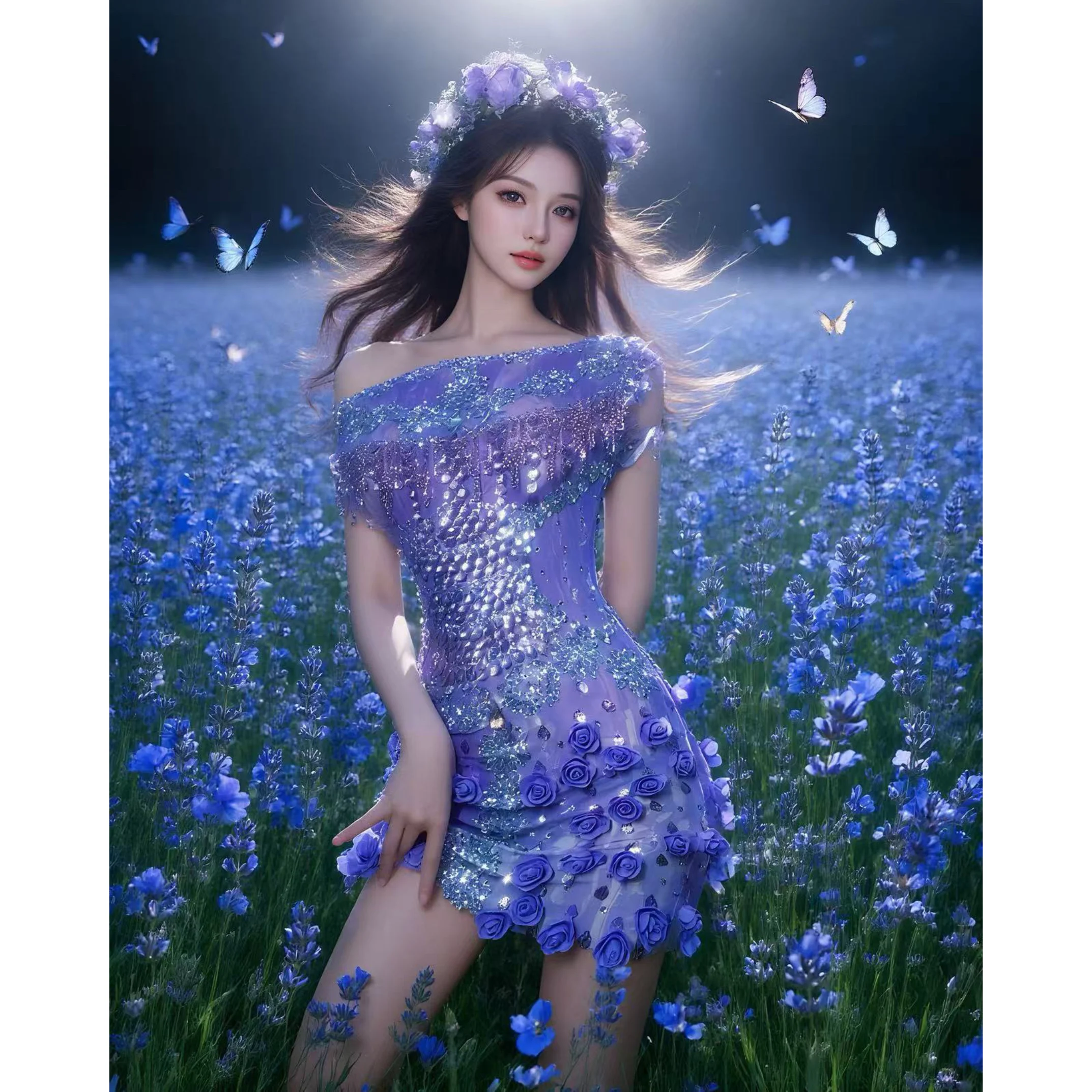 Sukienka imprezowa z dżetami, dekolt łódka, odkryte ramiona, do klubu nocnego, baru, na występy DJ-a, kostiumy, strój sceniczny dla tancerki gogo, DN22189