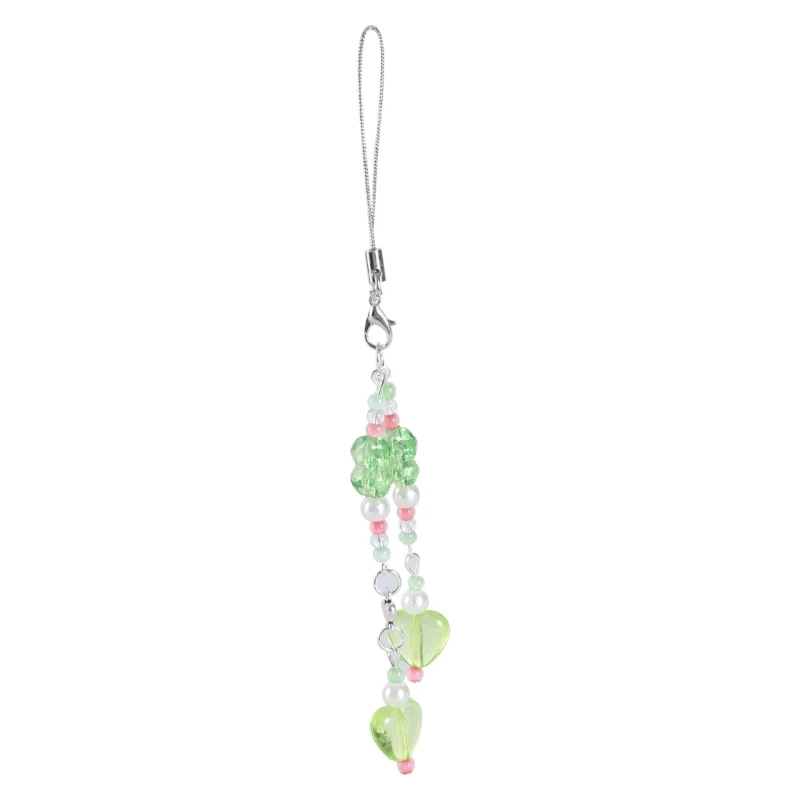 Elegant Beaded Phone Dangle Stylish Keychain Four Leaf Clovers Pendant Phone Straps Bag Jewelry for Everyday Use