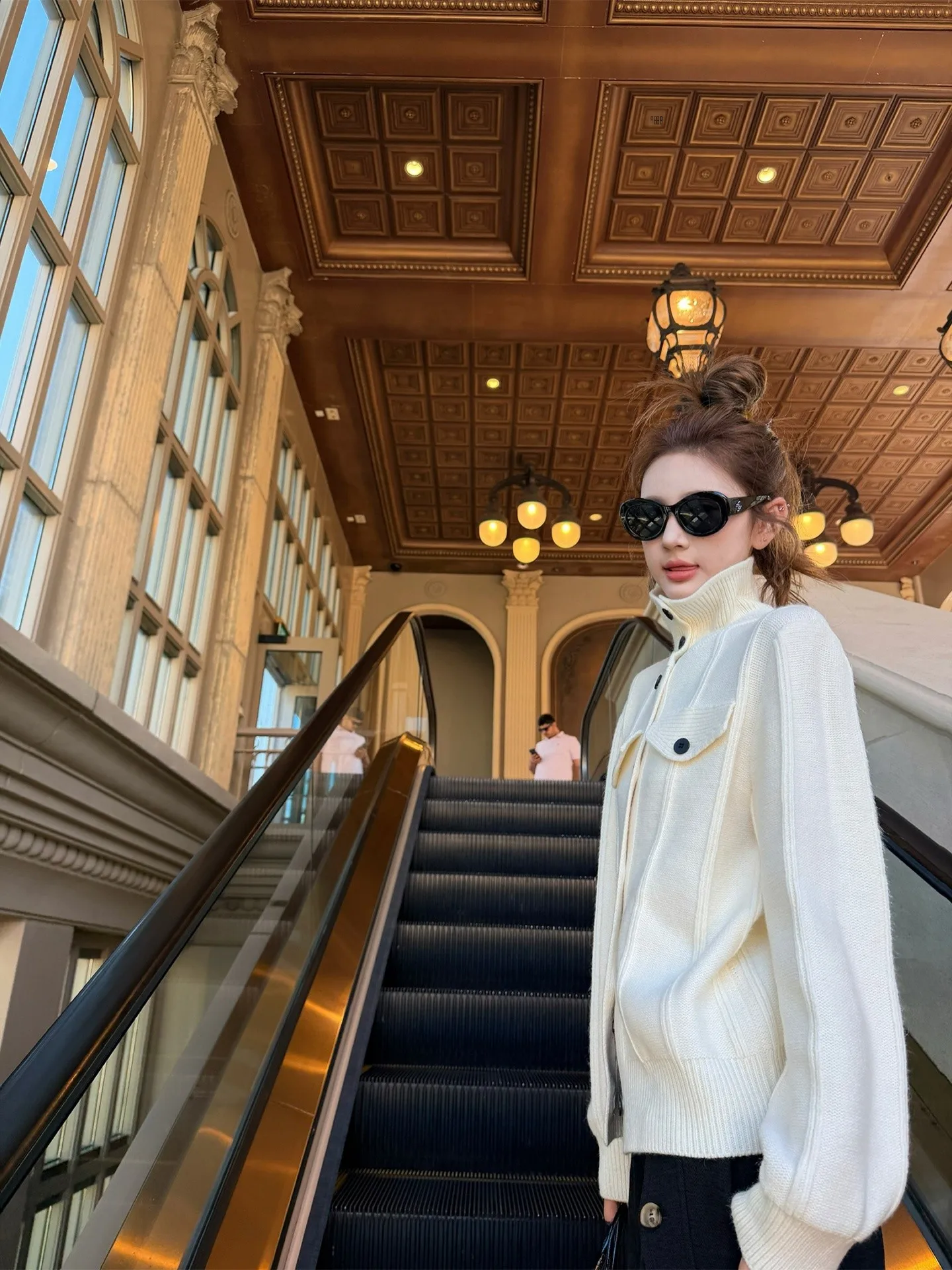 

Aaaaxbbb Kellar High Ne Button Knitted Open Cardigan Long Sve Stand Collar Women's Autumn Winter Faion Casual Sle