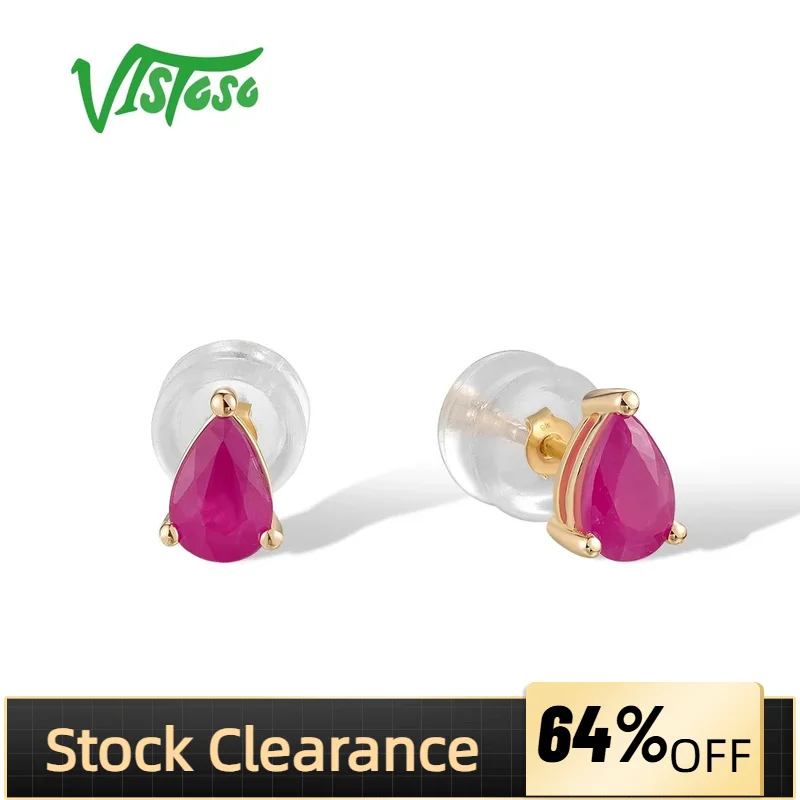 

VISTOSO Authentic 9K Yellow Gold Stud Earrings For Women Sparkling Ruby Tiny Cute Daily Wear Wedding Engagement Fine Jewelry