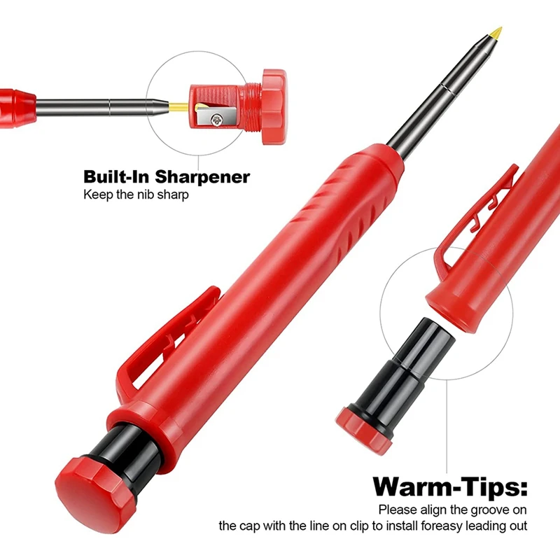 Construction Site Pen,Deep Hole Marker,Mechanical Pencil In One,Building Pencil For Marking On Wood,Metal,Concrete Tiles