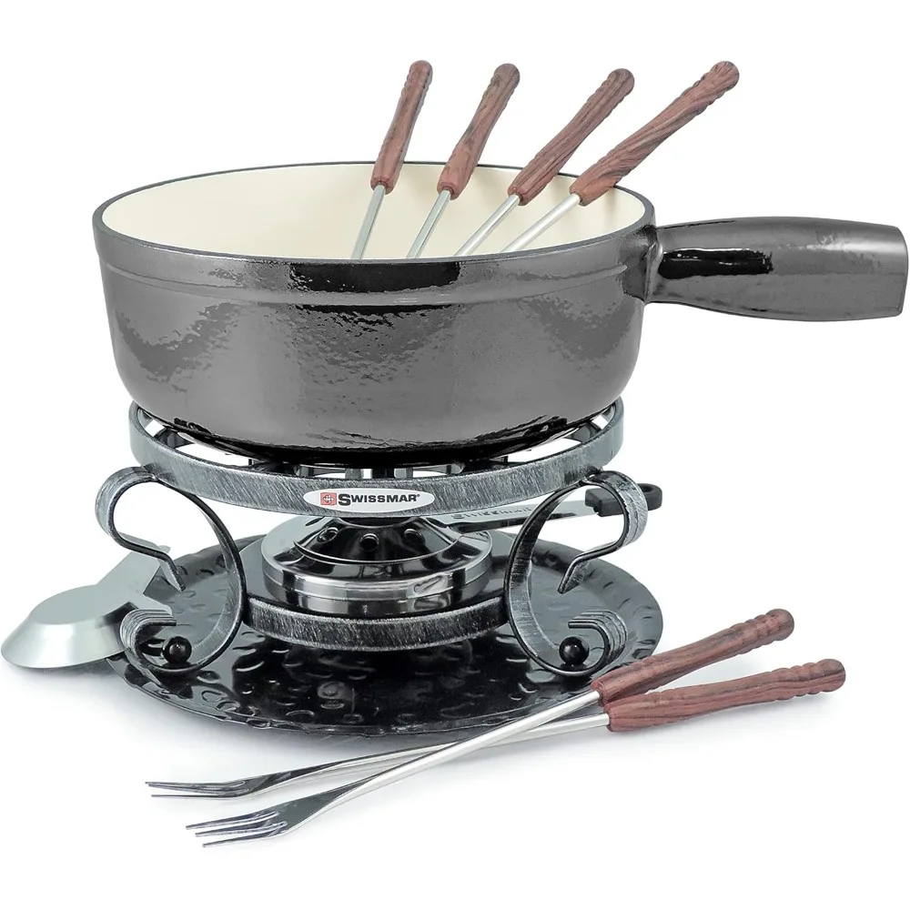 

9 Piece Cast Iron Fondue Set - Metallic Black