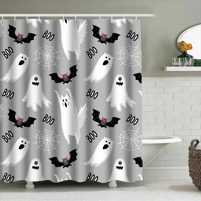 

1 шт., занавеска для душа с призраком на Хэллоуин, водостойкий декор для ванной комнаты, жуткая милая тканевая занавеска для душа для детей и девочек