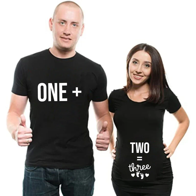 ONE+TWO=Three Graphic T Shirts Pregnancy Announcement Shirt Dad To Be Mama To Be Short Sleeve Tops Maternity Pregnant T-shirts