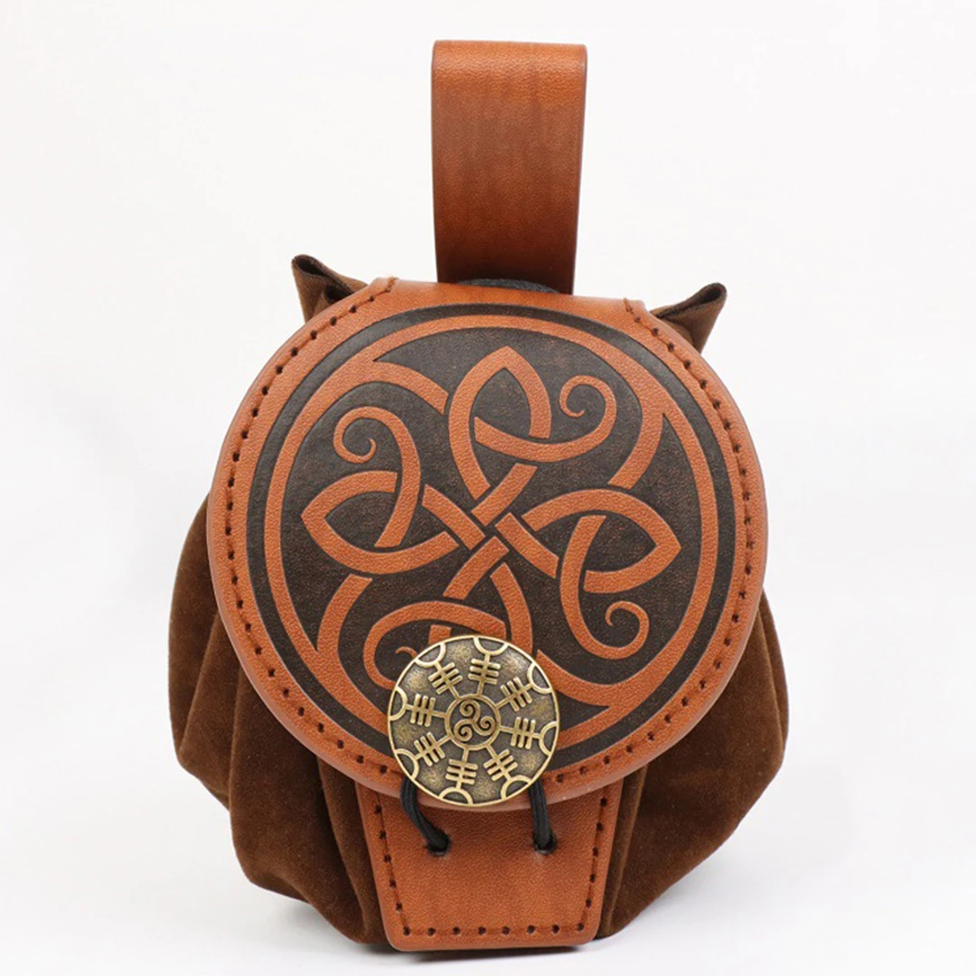 Medieval Viking Drawstring Coin Purse, Faux Leather Dice Bag, Hangable Waist Bag, Unisex Cosplay Props for Halloween LARP