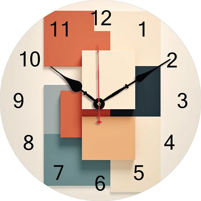 Reloj de pared geométrico abstracto, decoración de cocina, arte de pared, silencioso, sin tictac, grandes relojes de pared redondos para sala de estar, dormitorio y oficina