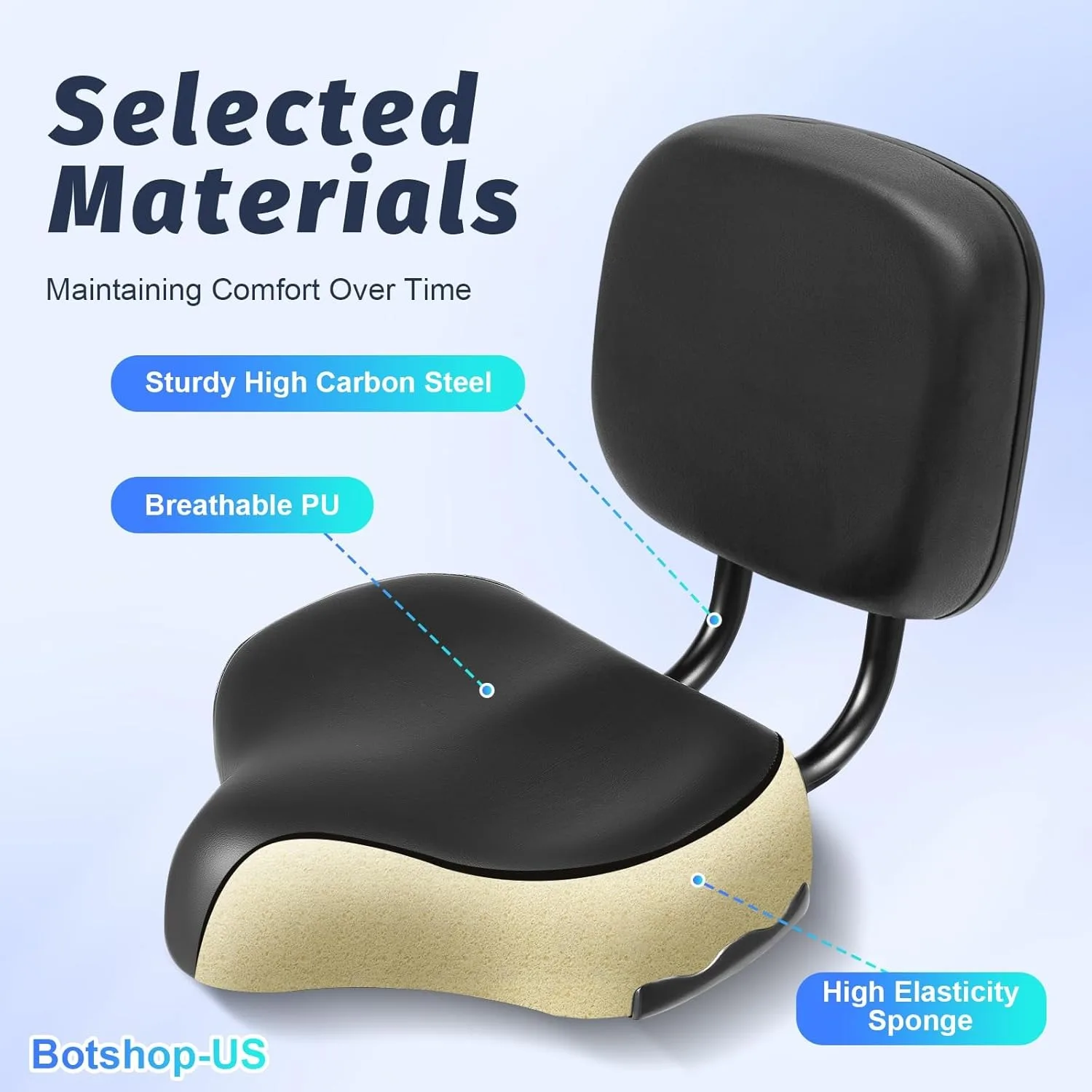 مقعد دراجة مريح واسع للغاية مع وسادة مسند ظهر ناعمة لدراجة ثلاثية العجلات والجبال وإكسسوارات الدراجات الجبلية