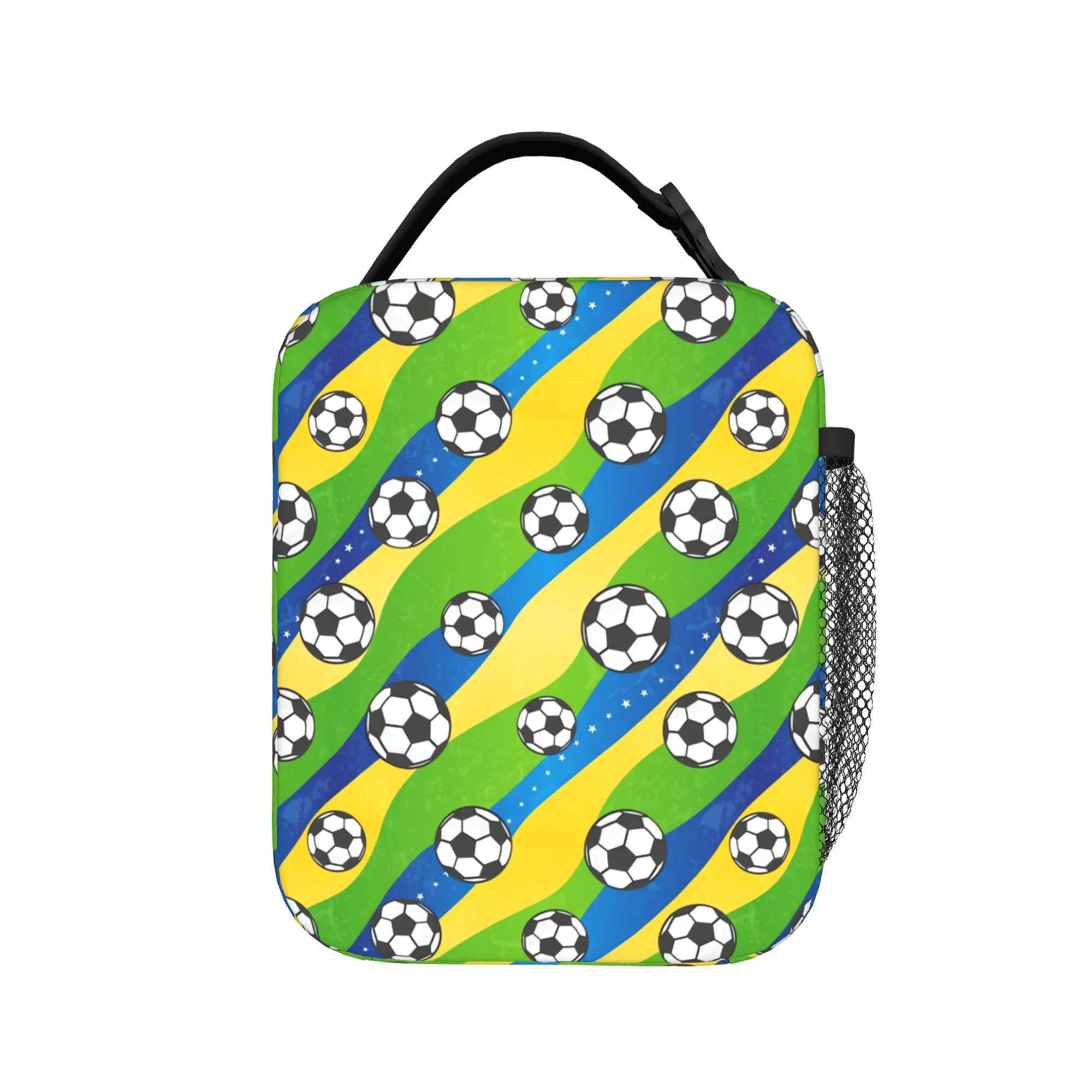 Football Pattern Lunch Bag  Cute Lunch Box Office Portable Zipper Tote Food Bags For Child Oxford Custom Cooler Bag