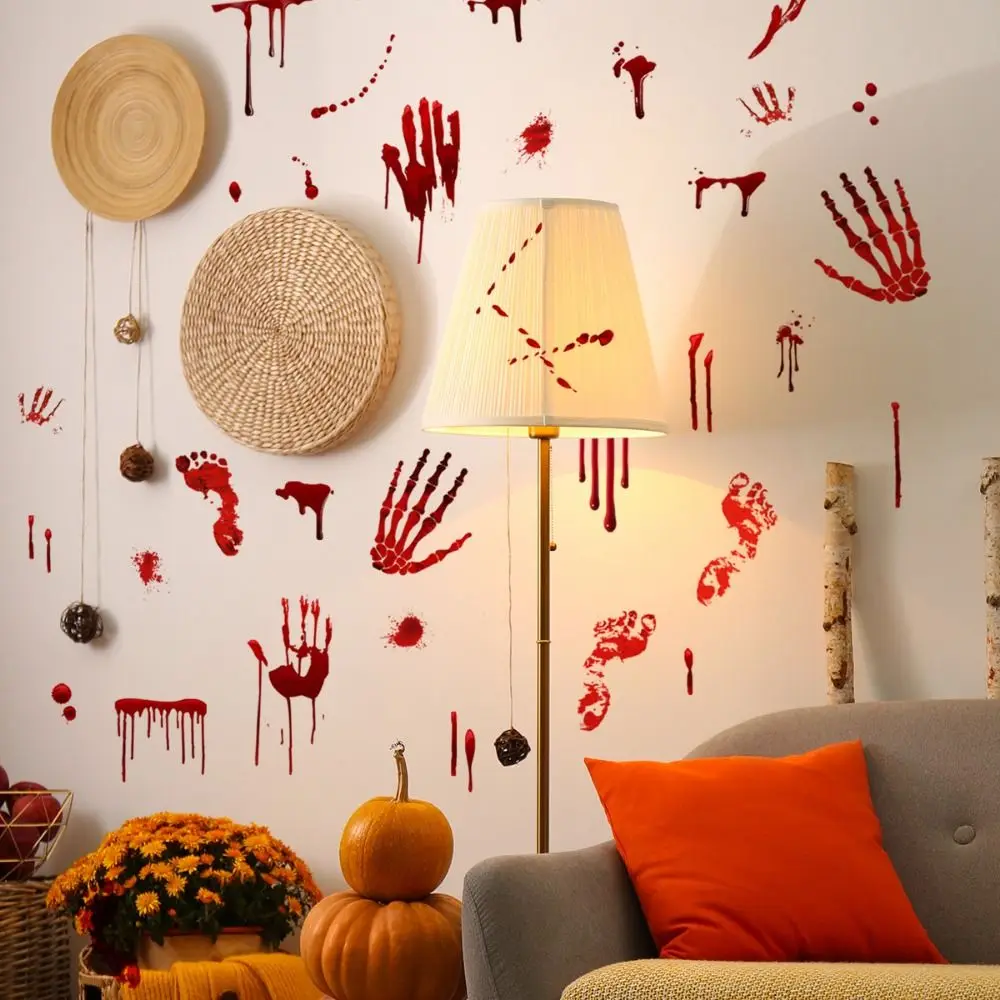 Creative Self-paste Halloween Blood Handprints Sticker Waterproof Scared Ghost Wall Sticker DIY Bloody Hand Decal Halloween