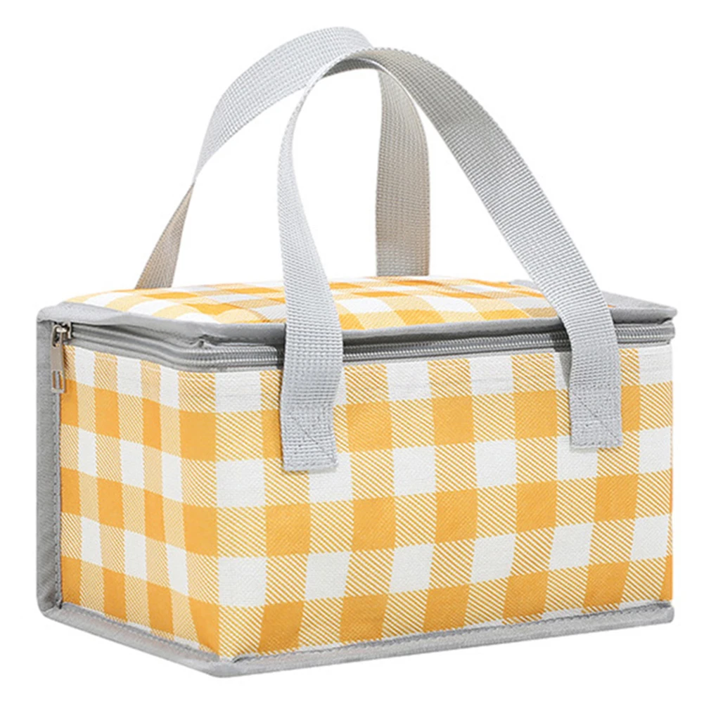 Insulated Picnic Bag Waterproof Thermal Lunch Bag Large Capacity Plaid Lunch Tote Bag Multifunction for Outdoor Beach BBQ