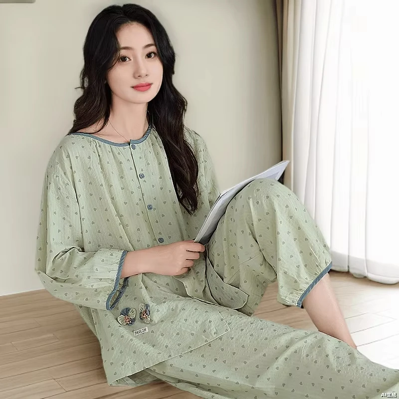 

2025 Cotton Woven Lounge Set Classic Women 3/4 Sleeve & Pants Plus Size Comfort Homewear Relaxed Fit Mother's Day Gift