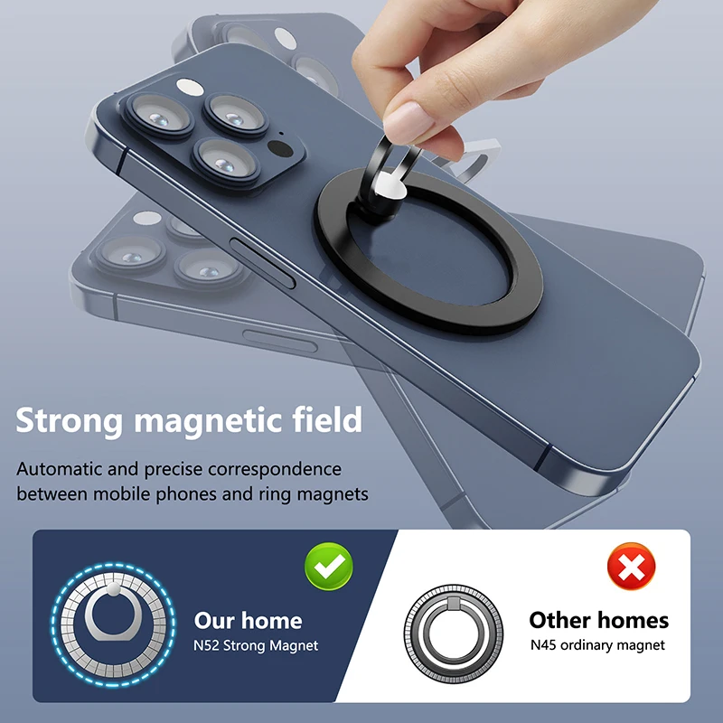 

Universal Magnetic Phone Holder 360º Rotating Finger Ring Stand Compatible With Phone 12 13 14 Removable Cell Phone Grip Holder
