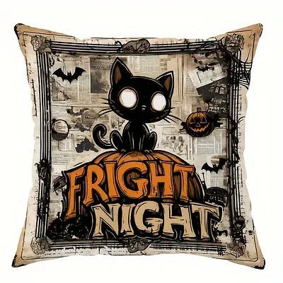 ديكور ديل هوغار: Funda de cojín con patron de linterna de calabaza y gato espeluznante de Halloween، Adekara para sofá