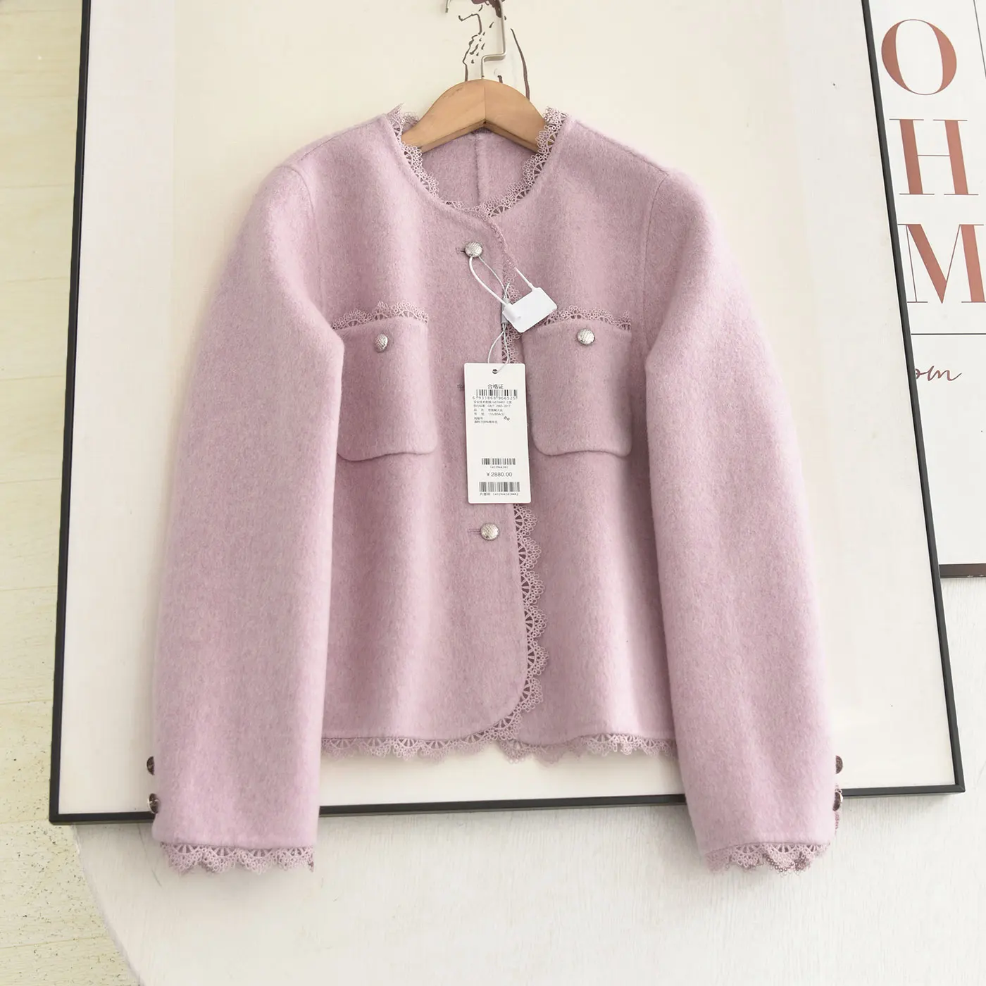 

Фиолетовое шерстяное двустороннее твидовое пальто для похудения, зимняя новая женская верхняя одежда Faion Gentleman's Spirit