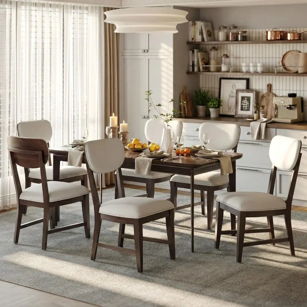 

Набор из 6 обеденных стульев из массива дерева с толстыми подушками, современные кухонные стулья с обивкой, коричневое покрытие