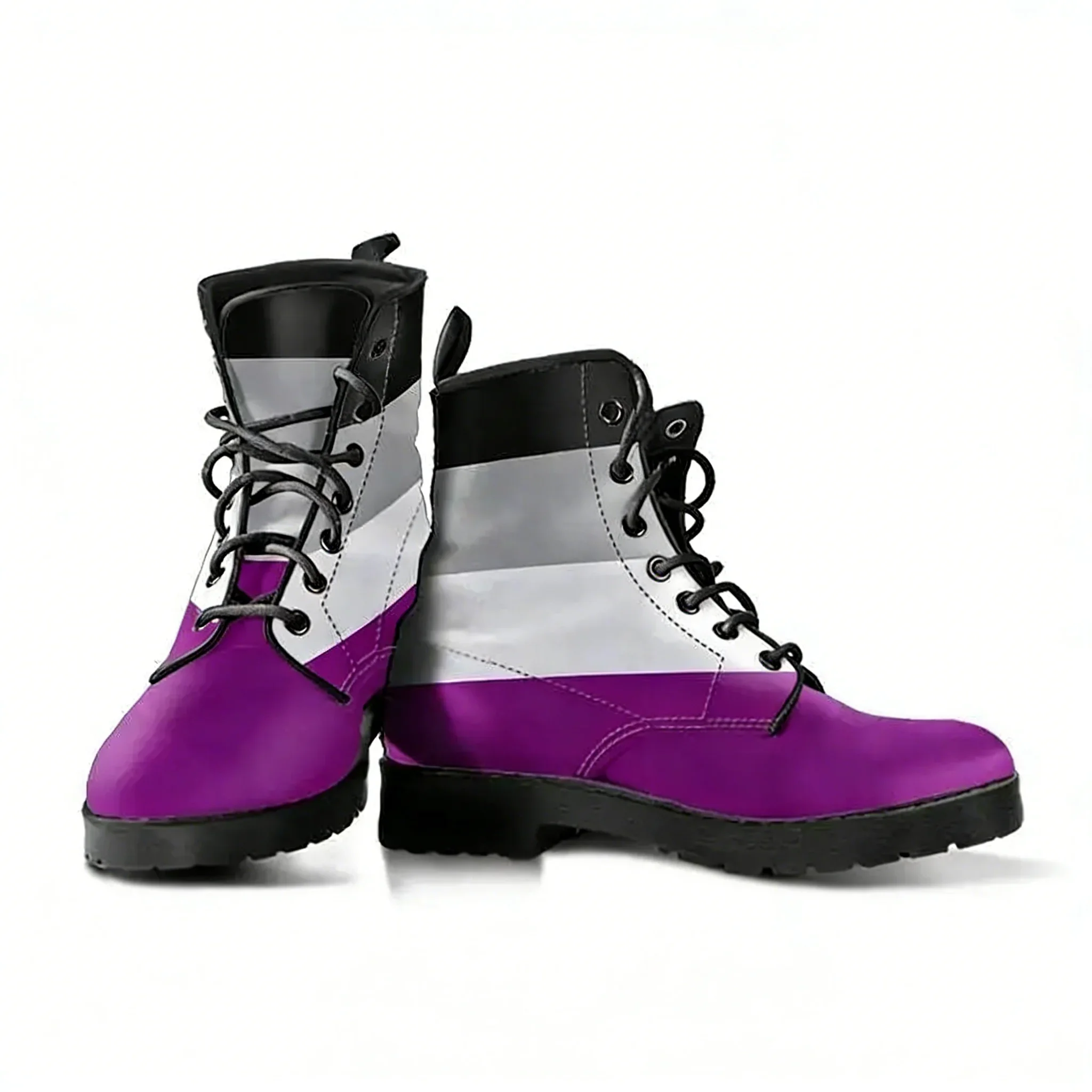 

Asexual Leather Boots, Asexual Handcrafted Custom Print Boots, Asexual Men's Women's Winter Boots