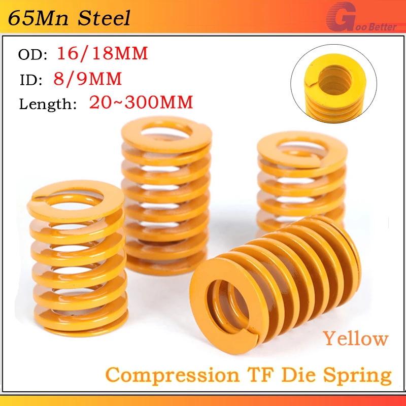 Yellow Small Light Load Die Mold Springs Spiral Stamping Compression Spring 65Mn Die Spring OD:16/18mm ID:8/9mm Length:20~300mm