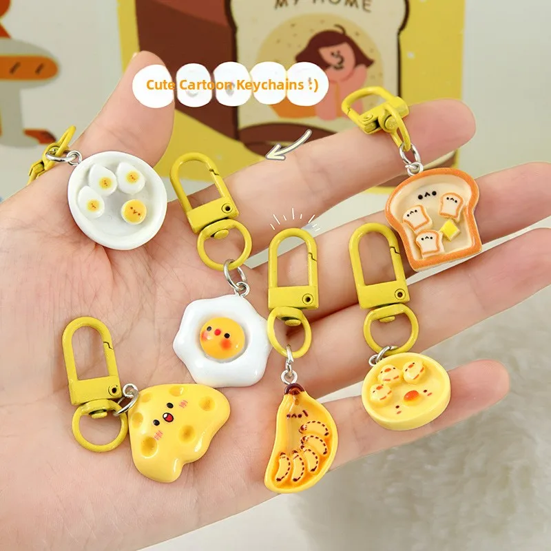 Cute Cartoon Cheese Keychain Bag Charm Student Small Gift Resin Material Creative Festival Supplies without Brand