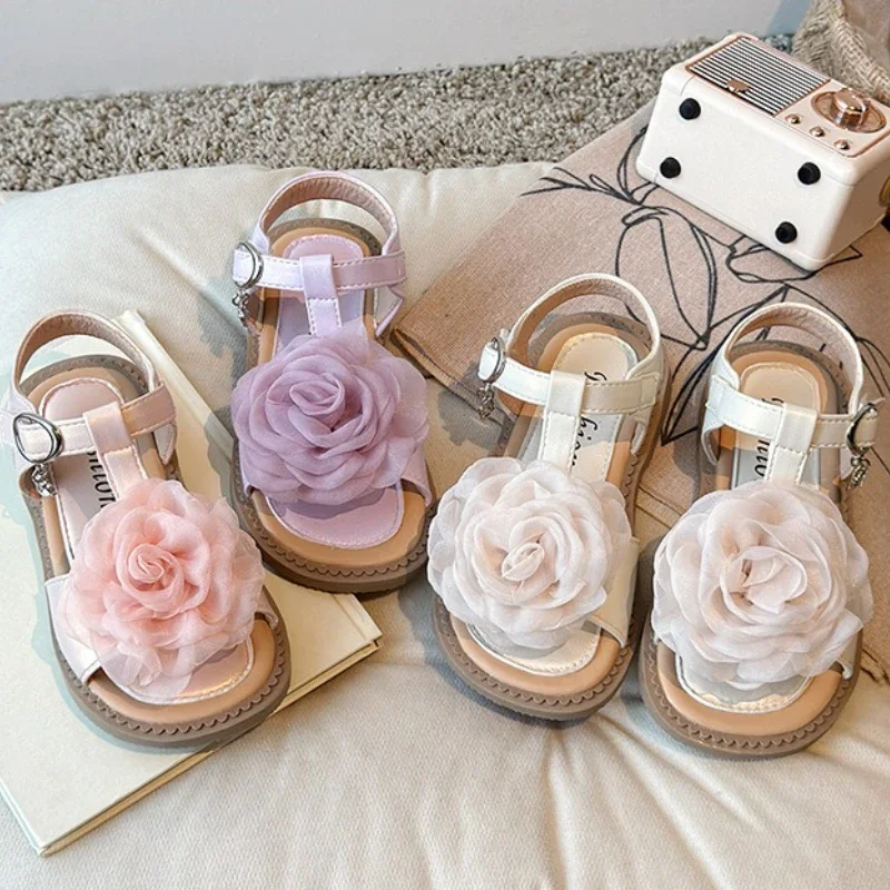 

Children's Sandals Fashion Flower Girl Princess Sandals 2025 Summer New Baby Soft Bottom Casual Flat Beach Shoes