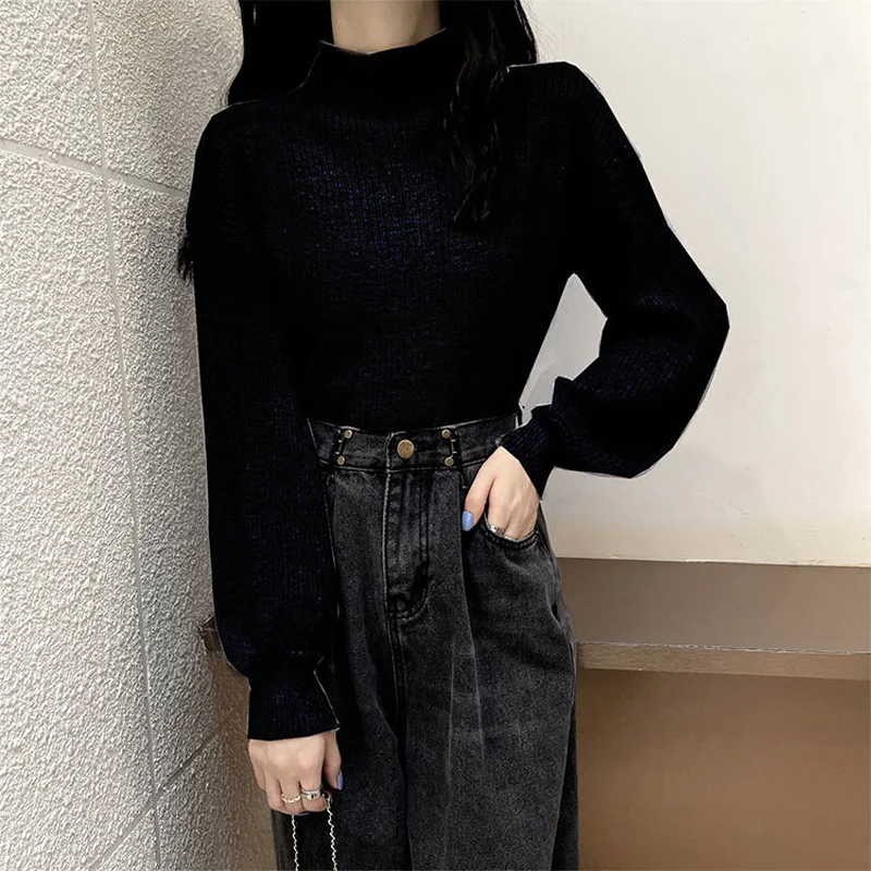 Casual Solid Color Inside Bottoming Shirt Women New Classic Long Sleeve Chic Turtleneck Korean All-match Lady Sweaters Top 2022