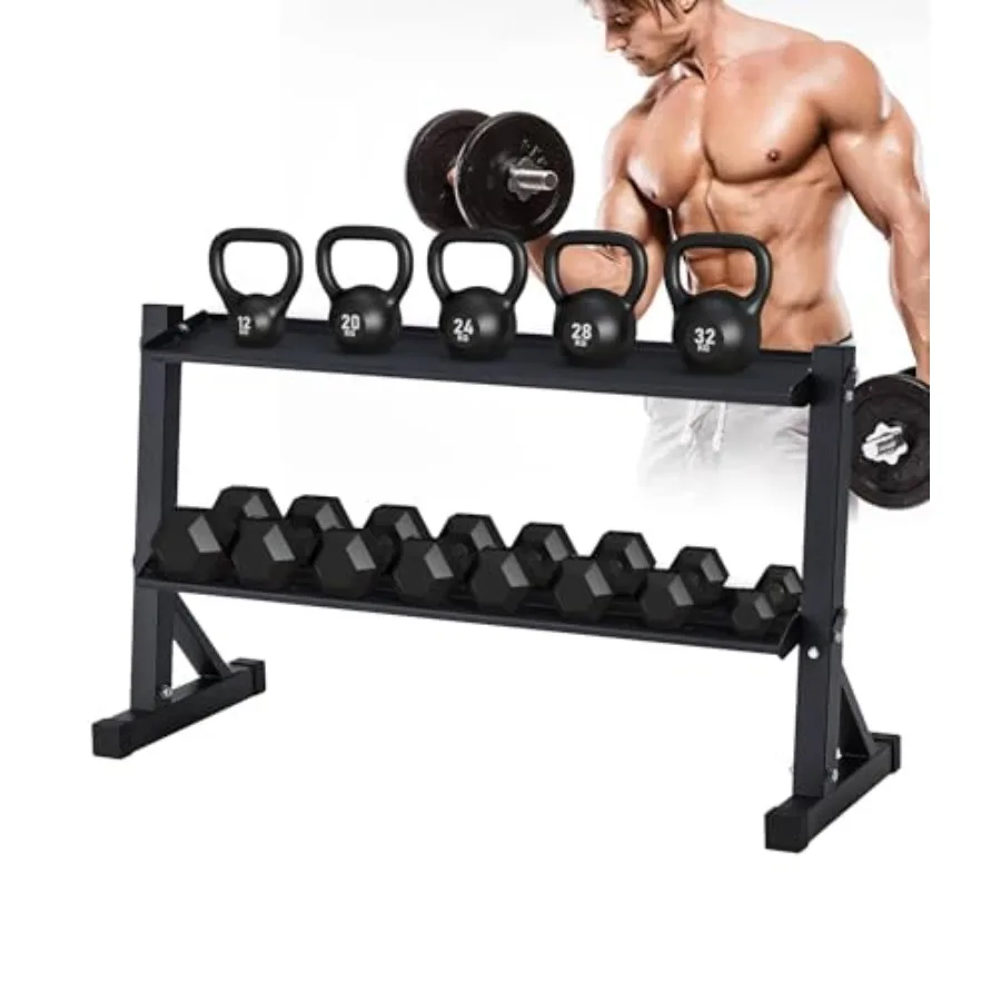 48 Kettlebell-Aufbewahrungsständer, 2-stufiger Hantel- und Kettlebell-Ständer für das Home-Gym, Stahl, Schwarz, 450 kg Tragkraft, Freihanteln