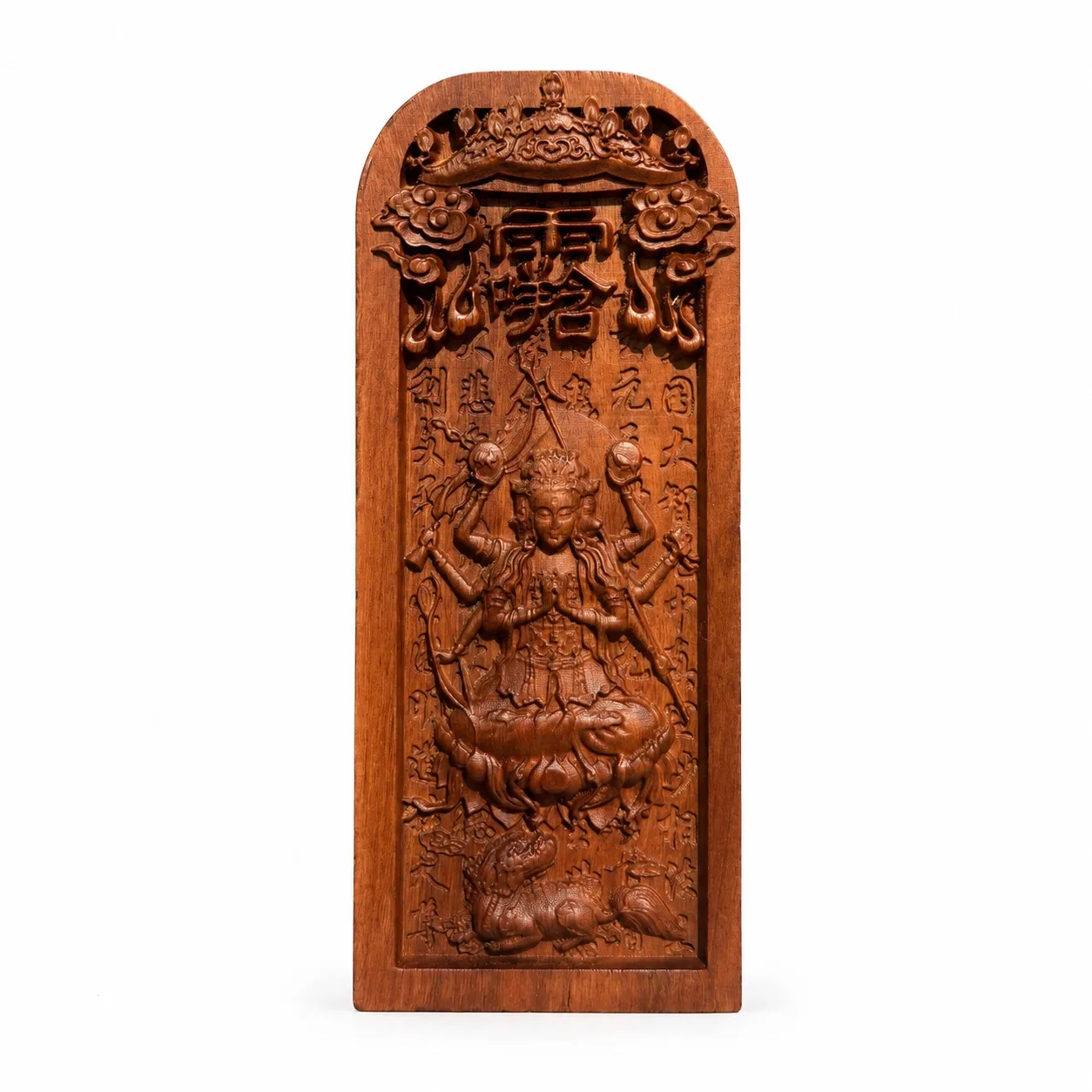 Hand Carved Thunder Struck Jujube Wood Doumu Yuanjun Token Taoist Mother of the Northern Stars Figurine Tabletop Decor Gift