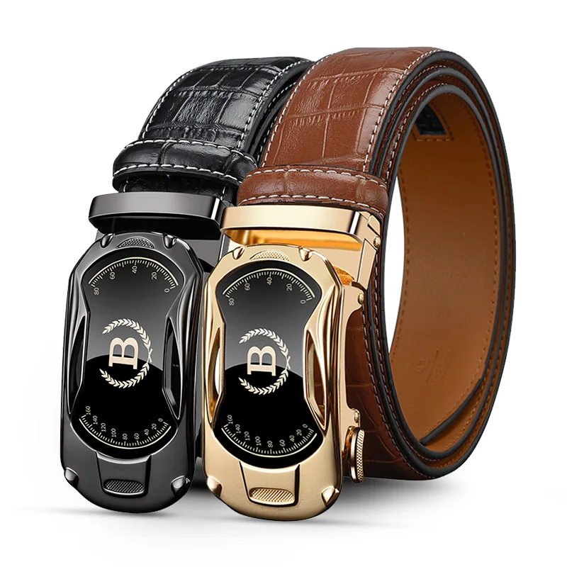 HCDW Brand work belts man Automatic genuine leather belt for men Luxury Black Brown designer fashion male golf trouser belt Gift