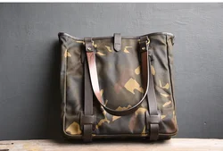 Tailor Brando Heavy Waxed Canvas Camouflage Shoulder Handbag Size 36*34*11cm Retro Men's Casual Business Computer Tote Bag