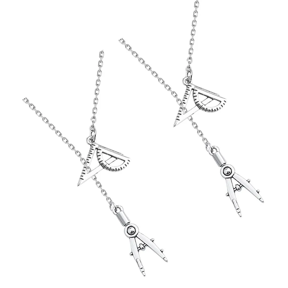 2Pcs Creative Necklace Alloy Compasses Ruler Pendant Engineer Student Jewelry Gift Decoration Creative Necklace