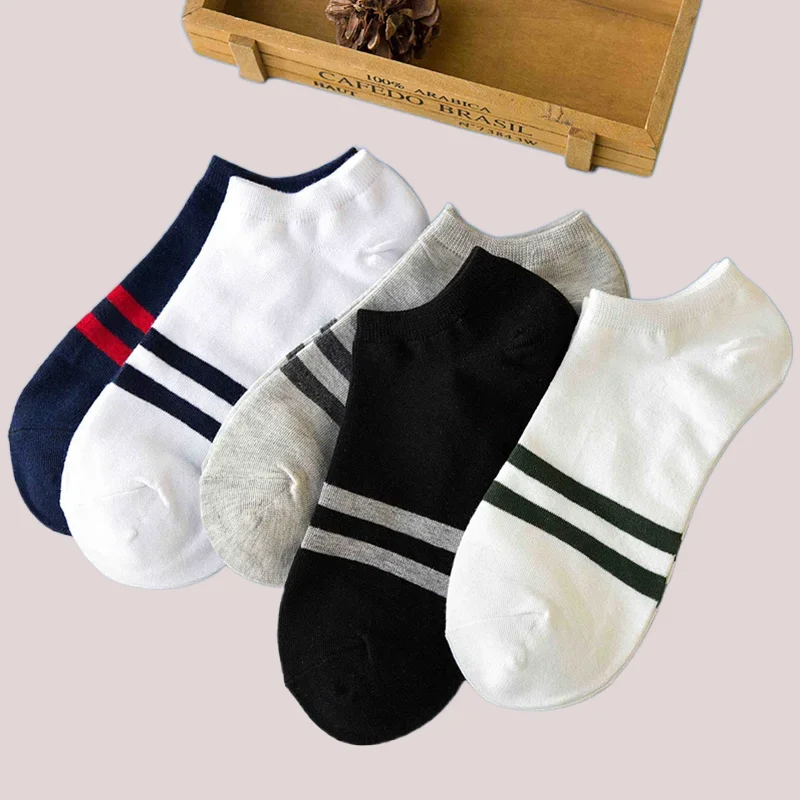 5/10 Pairs High Quality Men Thin Polyester Boat Socks Sweat Absorbing Breathable Casual Anti-Slip Solid Color Short Ankle Socks