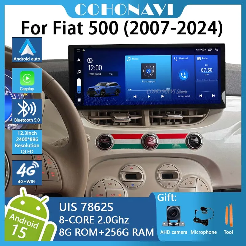 

COHO 12.3inch For For Fiat 500 (2007-2024) Car Multimedia Video Player Radio Gps Navigation Android15 8-core 8+256GB 2400*896