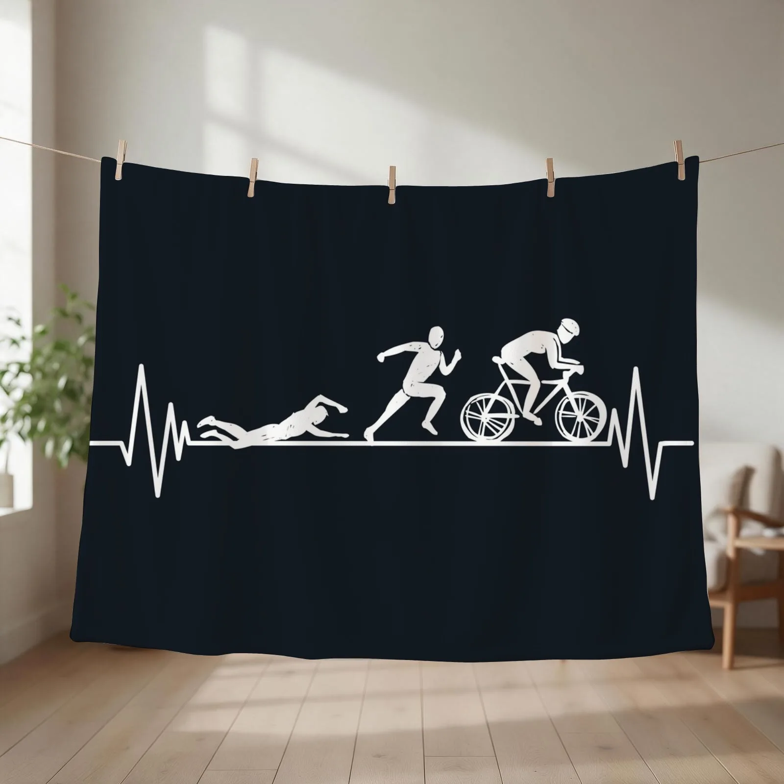 TRIATHLON heartbeat Swim, Bike, Run lover Throw Blanket couch cozy soft plush fuzzy picnic outdoor blanket