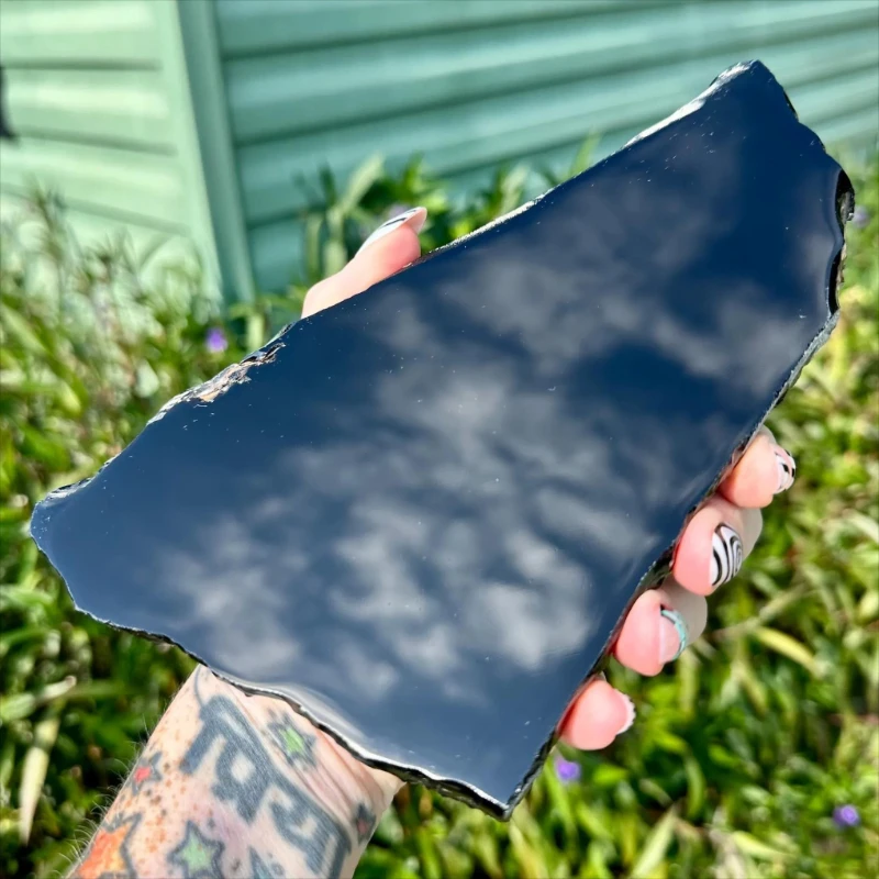 One bohemian-style obsidian slab, polished slices for home décor, irregular slices for jewelry making