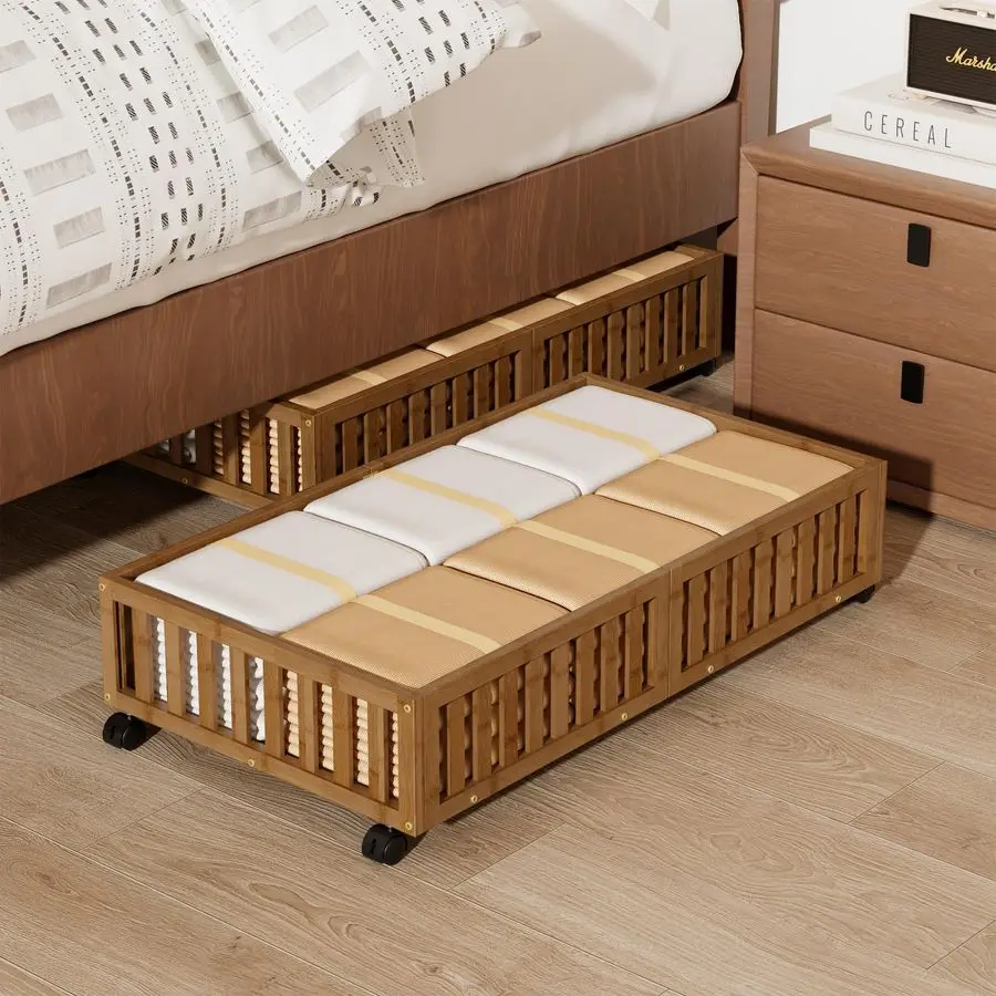 

Under Bed Storage with Wheels,Rolling Underbed Shoe Organizer Box for Shoes,Blankets,Toys,Clothes Container SpaceSaving Bins for