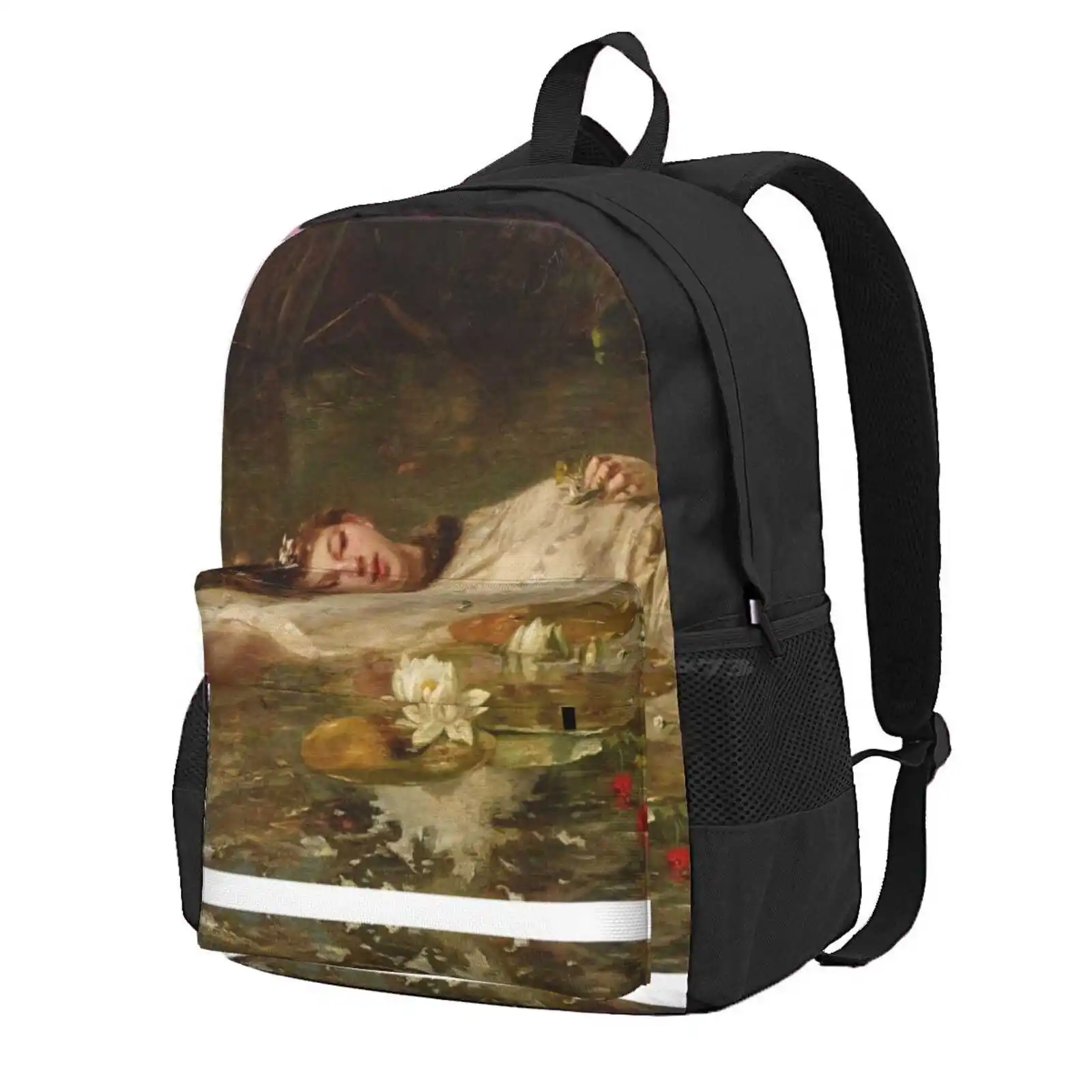 Ophelia, Friedrich Wilhelm Theodor Heyser Hot Sale Schoolbag Backpack Fashion Bags Classical Art Dark Academia Aesthetic Light