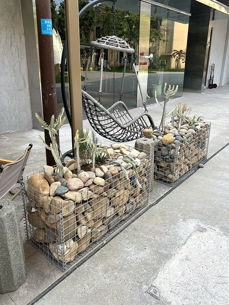 Restaurant Coffee Bread Milk Tea Shop Partition Gabion Cage Flower Box Homestay Stone Cage Mesh Wall Flower Groove