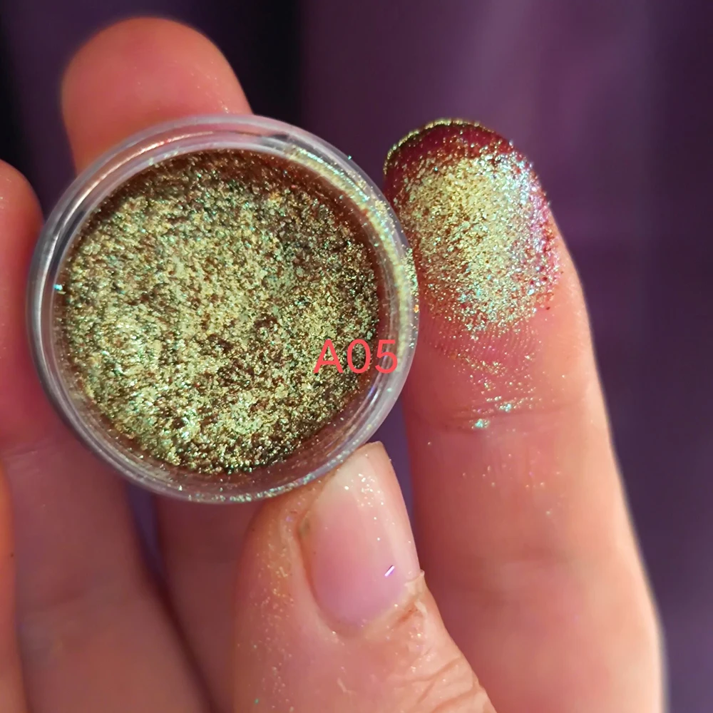 Chameleon Diamond Loose Mica Pó, colorido Shimmer Eyeshadow, Pearl Diamond Chameleon Dust Net-1g, bem polarizada, 1pcs