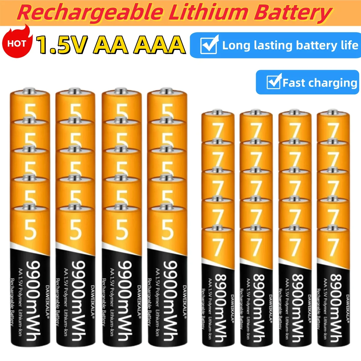 

1.5V AA AAA Battery 9900mWh Rechargeable Lithium-ion Battery AA AAA Battery for remote control mouse small fan Electric toy