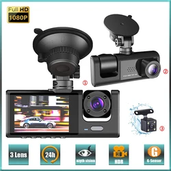 HD 1080P Car DVR 3-Lens Dash Cam all'interno del veicolo anteriore e posteriore Dash Cam registratore per fotocamera a tre vie registratore Video Dashcam