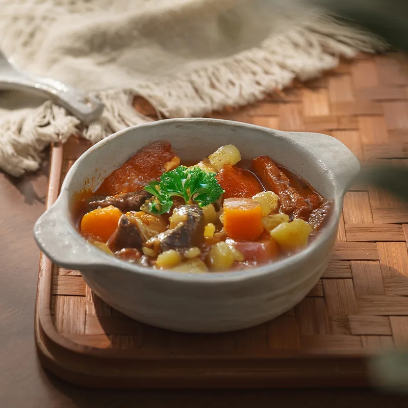 

7inch Stoneware Bowl Matte Retro Ceramic Soup Noodle Bowl with Handles