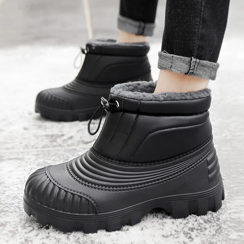 Men's Waterproof Snow Boots for Autumn and Winter, with Added Fleece and Thickened Insulation, Warm Cotton Boots with Drawstring