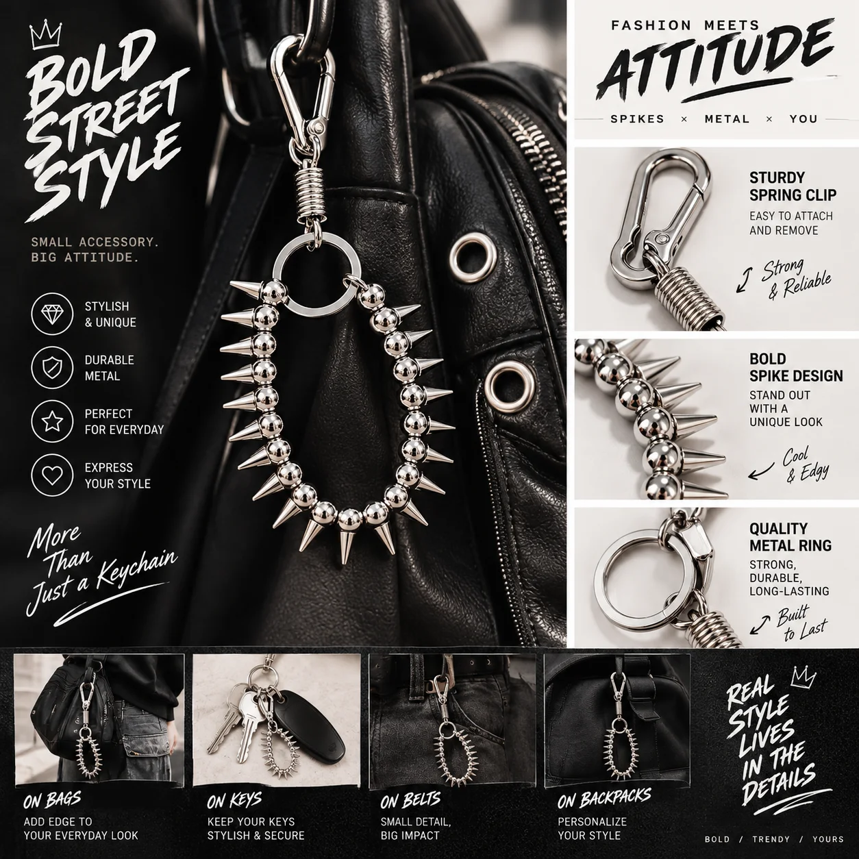 Aluminum Alloy Rivet Keychain Lightweight Metal Keychain Carabiner Keychain Punk For Key Organization Bag Decoration Backpacks
