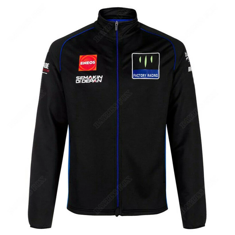 Chaqueta Térmica Azul y Negra para Motocicleta Yamaha del Equipo Motos GP Racing, Impermeable y Cortavientos con Cierre para Hombre