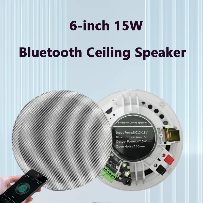 Bluetooth-compatible Ceiling Speaker 6 Inch In-wall Roof Loudspeaker House PA System 15W Indoor Home Audio Center Theater System