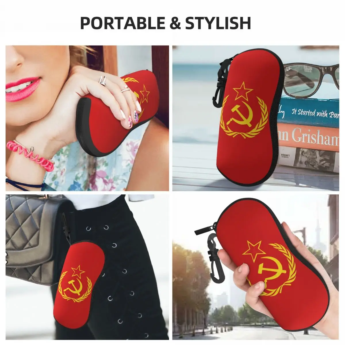 اتحاد الجمهوريات الاشتراكية السوفياتية المطرقة والمنجل CCCP العلم الروسي النظارات الشمسية لينة حالة النيوبرين سستة شل النظارات صندوق واقي للنظارات